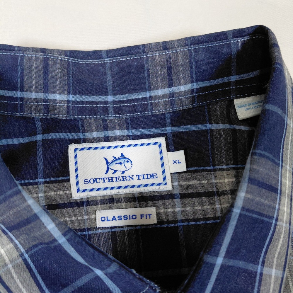 Southern Tide Classic Fit‎ Plaid Long Sleeve Button Up Shirt Men's XL Blue Gray - Picture 3 of 8